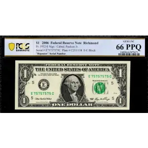 $1 2006 Green seal. Small Size $1 Federal Reserve Notes 1932-E