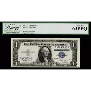 $1 1935-E blue seal. Small Silver Certificates 1614 (2)