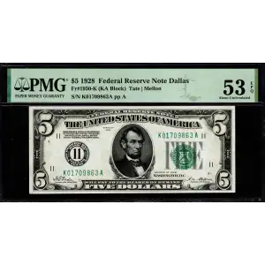 $5 1928 Green seal Small Size $5 Federal Reserve Notes 1950-K