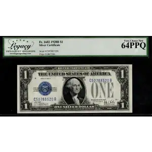 $1 1928-B blue seal. Small Silver Certificates 1602 (2)