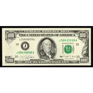 $100 1990  Small Size $100 Federal Reserve Notes 2173-J
