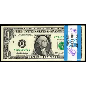 $1 1995 Green seal. Small Size $1 Federal Reserve Notes 1922-K