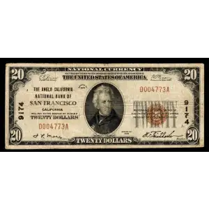 $20 1929 small brown seal. Small National Bank Notes 1802-2 (2)