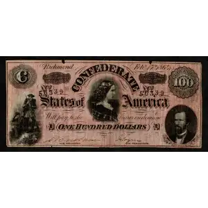$100   Issues of the Confederate States of America CS-65