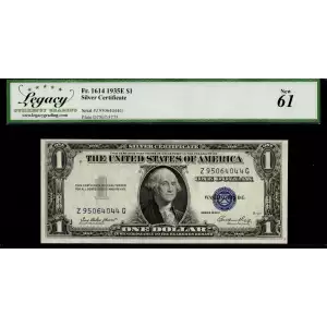 $1 1935-E blue seal. Small Silver Certificates 1614