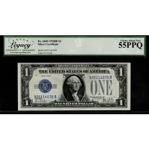 $1 1928-B blue seal. Small Silver Certificates 1602