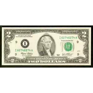 $2 2003 Green seal Small Size $2 Federal Reserve Notes 1937-I