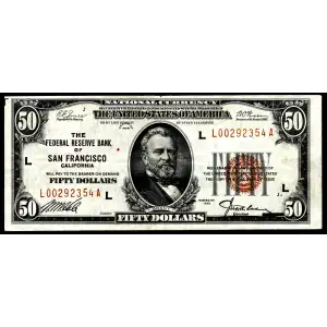 $50 1929 brown seal Small Federal Reserve Bank Notes 1880-L