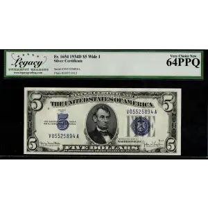 $5 1934-D blue seal. Small Silver Certificates 1654 (2)