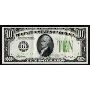 $10 1934 Exists with both light and dark Green seals Small Size $10 Federal Reserve Notes 2004-G (2)