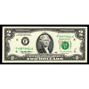 $2 1995 Green seal Small Size $2 Federal Reserve Notes 1936-F