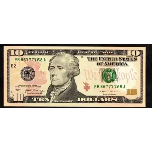 $10 2017 FRN BINARY REPEATER SERIAL 0008-0008 Ch CU