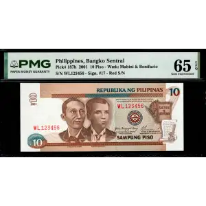 10 Piso 1997-2001, 1997 Issue h. Signature 17. Red serial #. 2001 Philippines 187