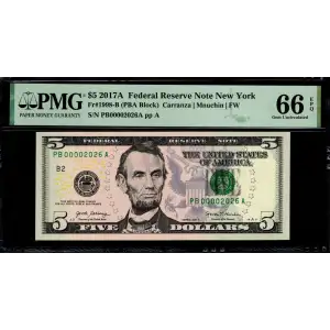 $5 2017-A.  Small Size $5 Federal Reserve Notes 1998-B