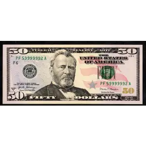 $50 2013 blue-Green seal. Small Size $50 Federal Reserve Notes 2132-F