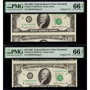 $10 1985 Treasury seal. Small Size $10 Federal Reserve Notes 2027-D
