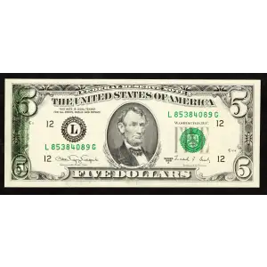 $5 1988-A.  Small Size $5 Federal Reserve Notes 1980-L