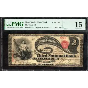 $2 Original red with rays, red serial no., without bank charter no. First Charter Period 387a