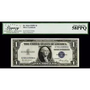 $1 1935-E blue seal. Small Silver Certificates 1614