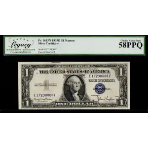 $1 1935-D blue seal. Small Silver Certificates 1613N