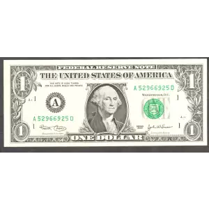 $1 2003 Green seal. Small Size $1 Federal Reserve Notes 1928-A