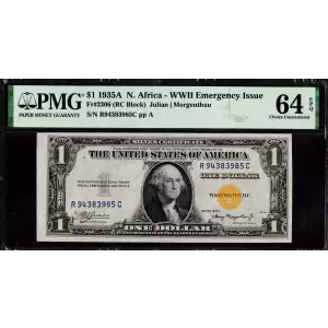 $1 1935-A yellow seal Emergency Notes Issued During WW2 2306