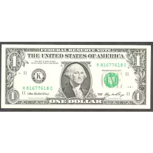 $1 2006 Green seal. Small Size $1 Federal Reserve Notes 1933-K
