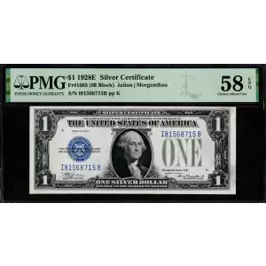 $1 1928-E blue seal. Small Silver Certificates 1605