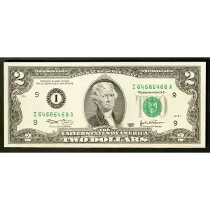 $2 2003 Green seal Small Size $2 Federal Reserve Notes 1937-I