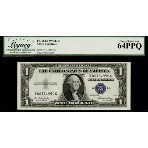 $1 1935-E blue seal. Small Silver Certificates 1614