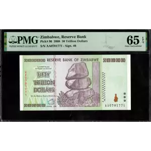 50 Trillion Dollars Reserve Bank of Zimbabwe Hyperinflation Notes PMG Gem 65EPQ (2)