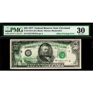 $50 1977 blue-Green seal. Small Size $50 Federal Reserve Notes 2119-D