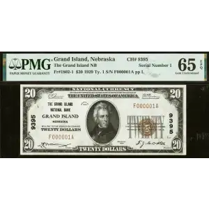 $20 1929 small brown seal. Small National Bank Notes 1802-1