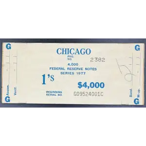 $1 1977 FRN ORIGINAL BEP WOODEN BRICK LABEL - CHICAGO 4,000 Notes