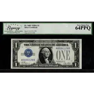 $1 1928-A blue seal. Small Silver Certificates 1601