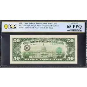 $50 1985 blue-Green seal. Small Size $50 Federal Reserve Notes 2122-B