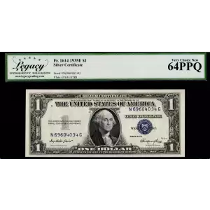 $1 1935-E blue seal. Small Silver Certificates 1614