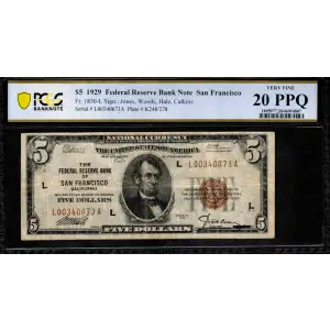 $5 1929 brown seal Small Federal Reserve Bank Notes 1850-L