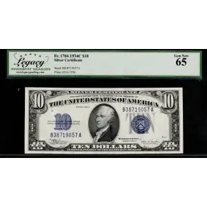$10 1934-C blue seal. Small Silver Certificates 1704 (2)