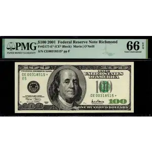 $100 2001  Small Size $100 Federal Reserve Notes 2177-E*