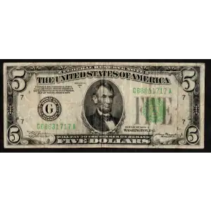 $5 1934-A. blue-Green seal. Small Size $5 Federal Reserve Notes 1957-G