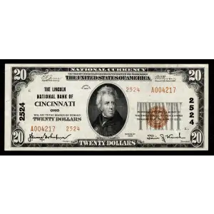 $20 1929 small brown seal. Small National Bank Notes 1802-2