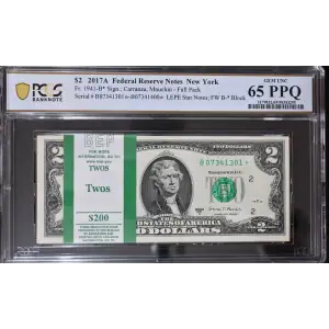 $2 2017-A. Green seal Small Size $2 Federal Reserve Notes 1941-B*