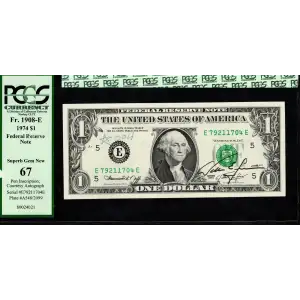 $1 1974 Green seal. Small Size $1 Federal Reserve Notes 1908-E