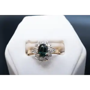 14k Yellow Gold  Natural Diamond and Natural Green Sapphire Ring (4)