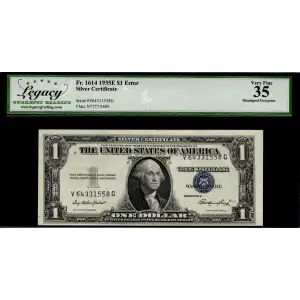 $1 1935-E blue seal. Small Silver Certificates 1614