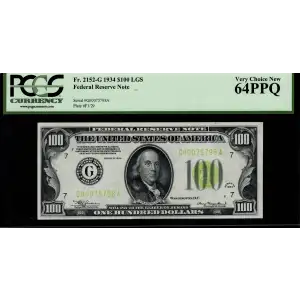 $100 1934 light Green seal. Small Size $100 Federal Reserve Notes 2152-G
