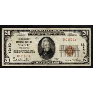 $20 1929 small brown seal. Small National Bank Notes 1802-1