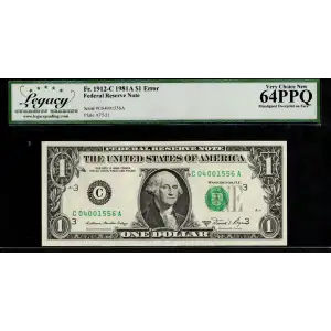 $1 1981-A RARE LEFT SHIFT ERROR Misaligned Overprint CHEAP! LCGS Vy Ch New 64PPQ