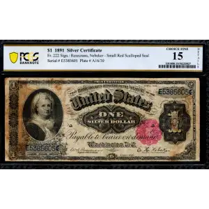 $1 1891 Small red, scalloped Silver Certificates 222